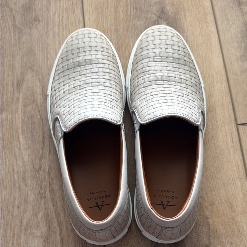 Aquatalia Gray Woven Slip-On Loafers